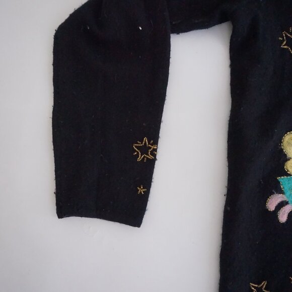 Vintage Quacker Factory Black Wool Cardigan Angel Applique Angelcore Boho M - Picture 11 of 11